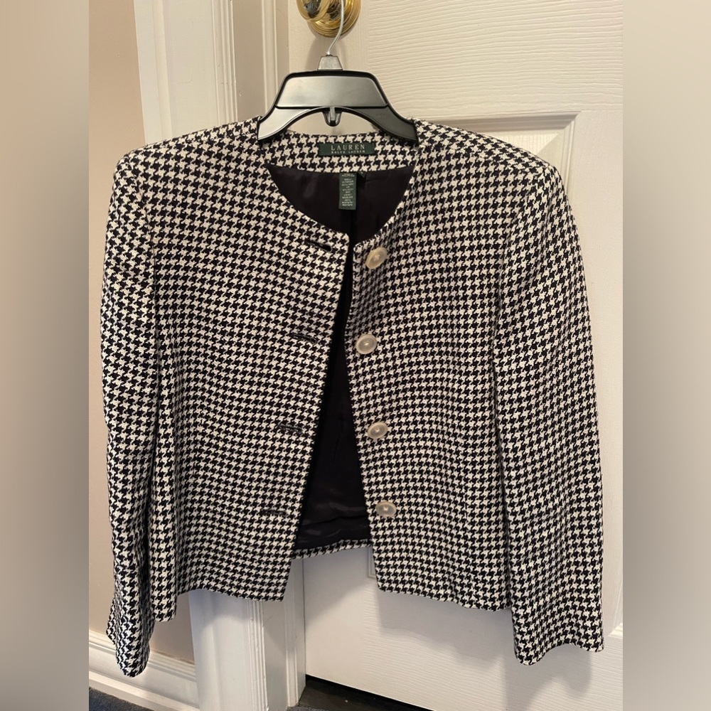 Lauren RALPH LAUREN Womens Houndstooth Black & White Blazer Jacket